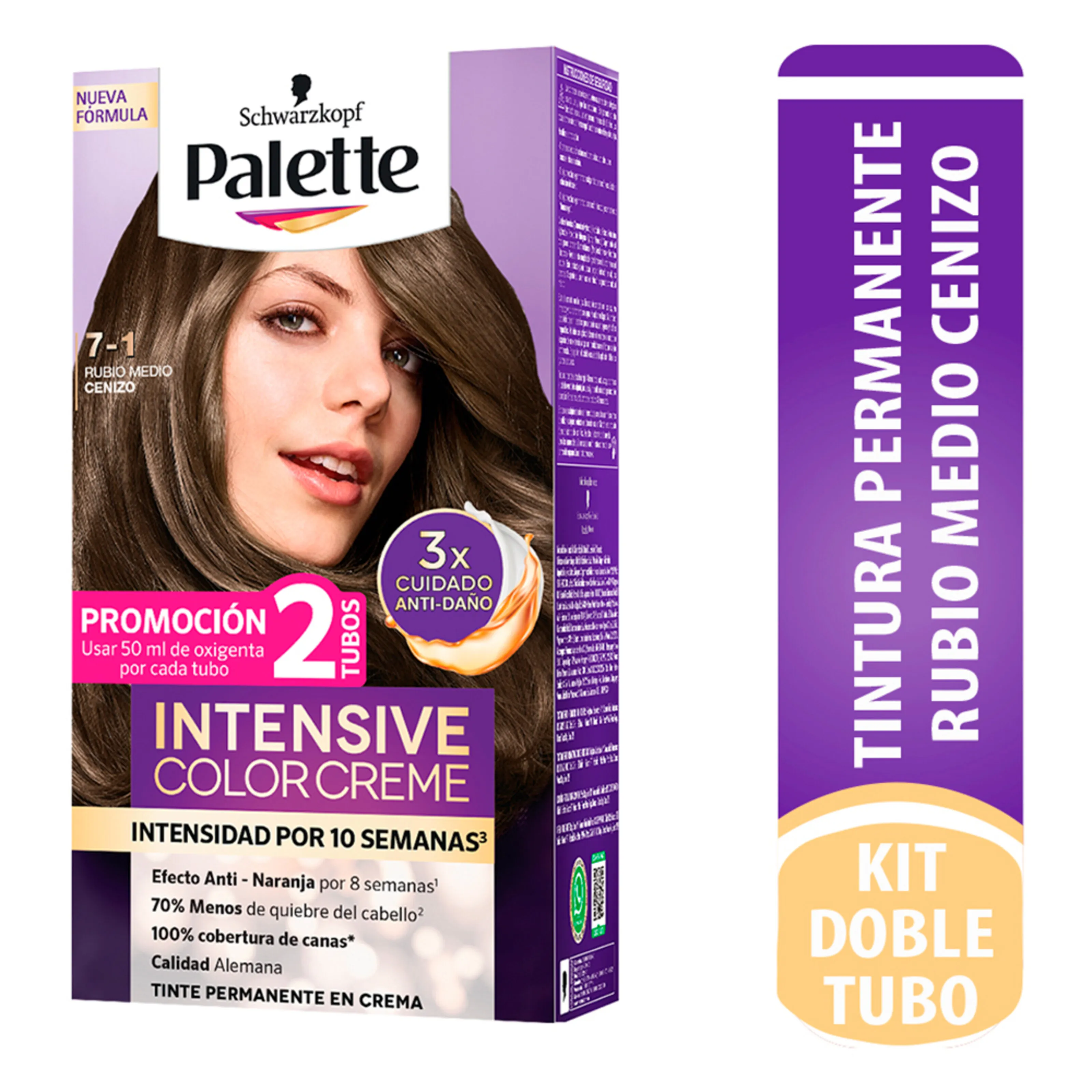 Tinte Palette Intensive Cc Rubio Medio Cenizo Doble Tubo 7-1