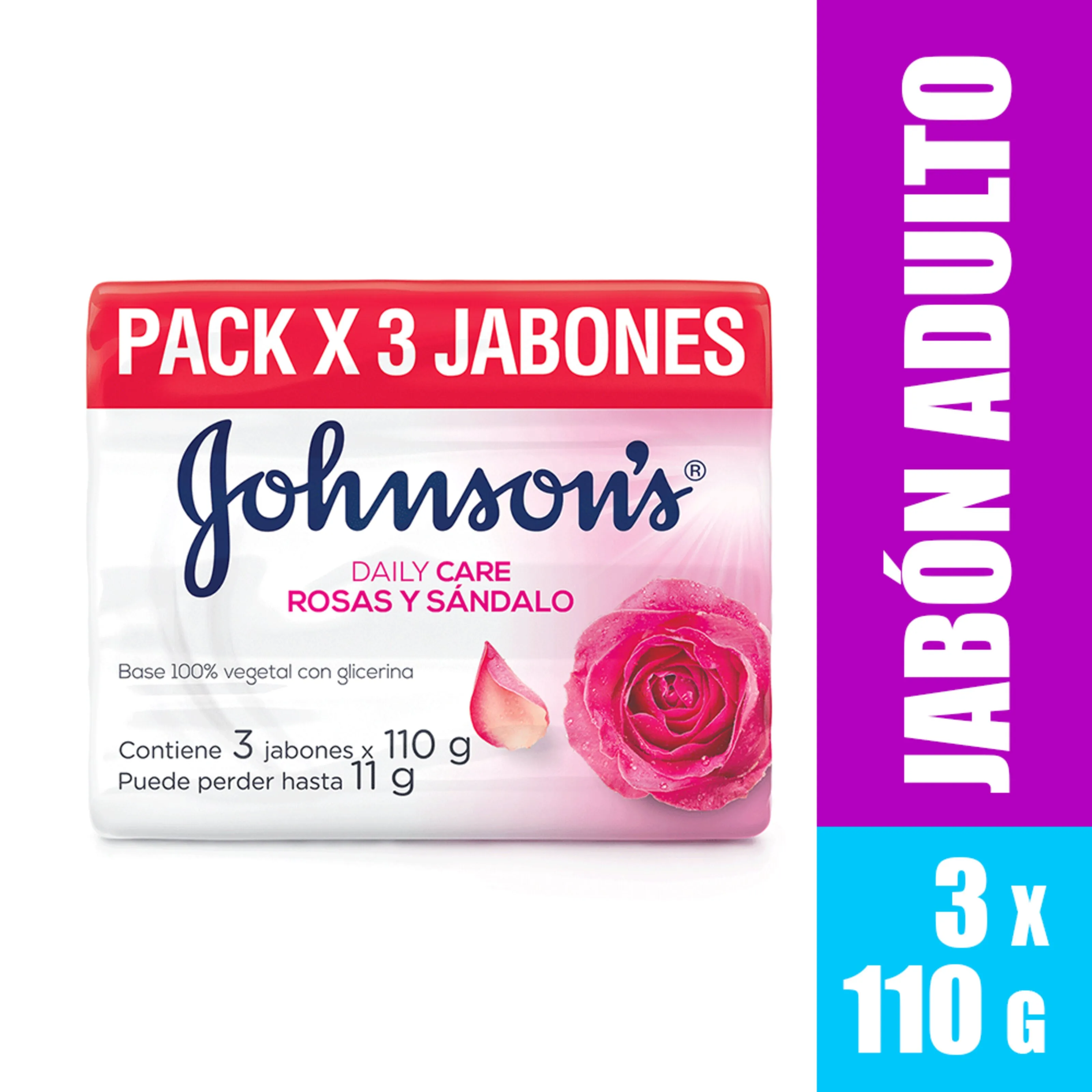Johnson&#039;s Jabón Rosas y Sándalo Tripa 3 Barras 110 g