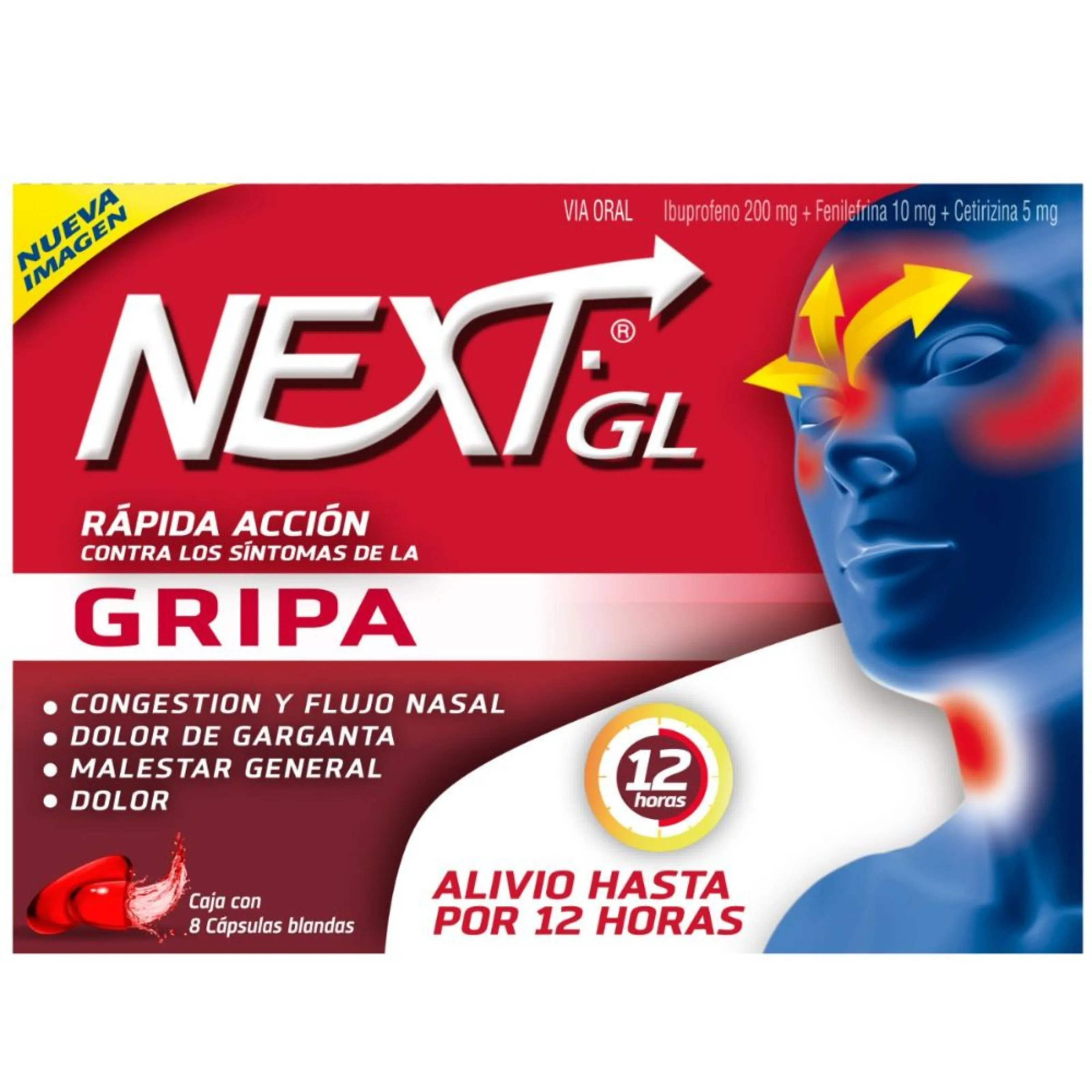 Next Gl Gripa 200Mg/10Mg/5Mg Caja 8 Capsulas