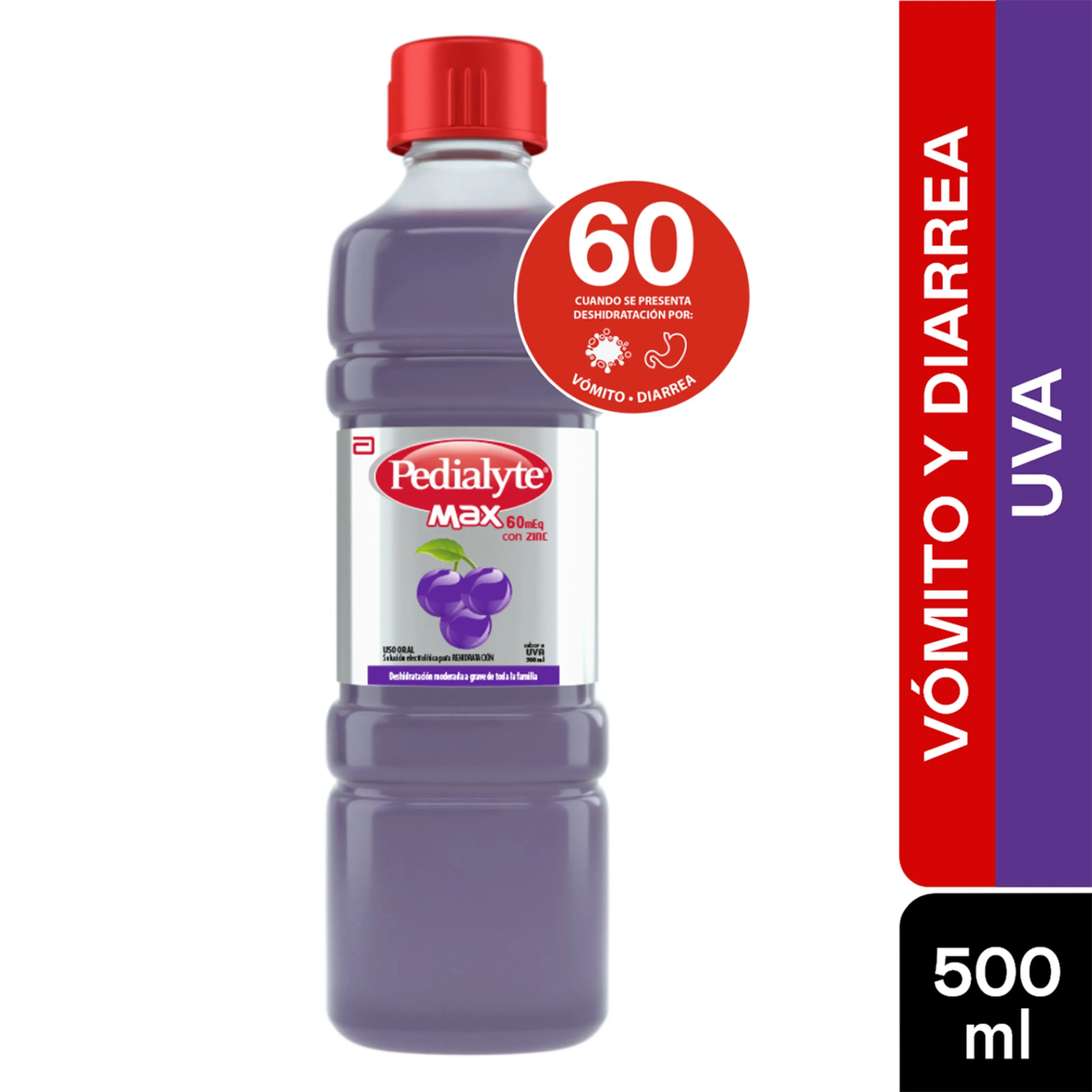 Pedialyte 60 Zinc Uva Frasco 500 Ml